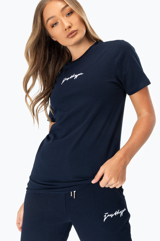 HYPE NAVY SCRIBBLE LOGO WOMEN'S T-SHIRT