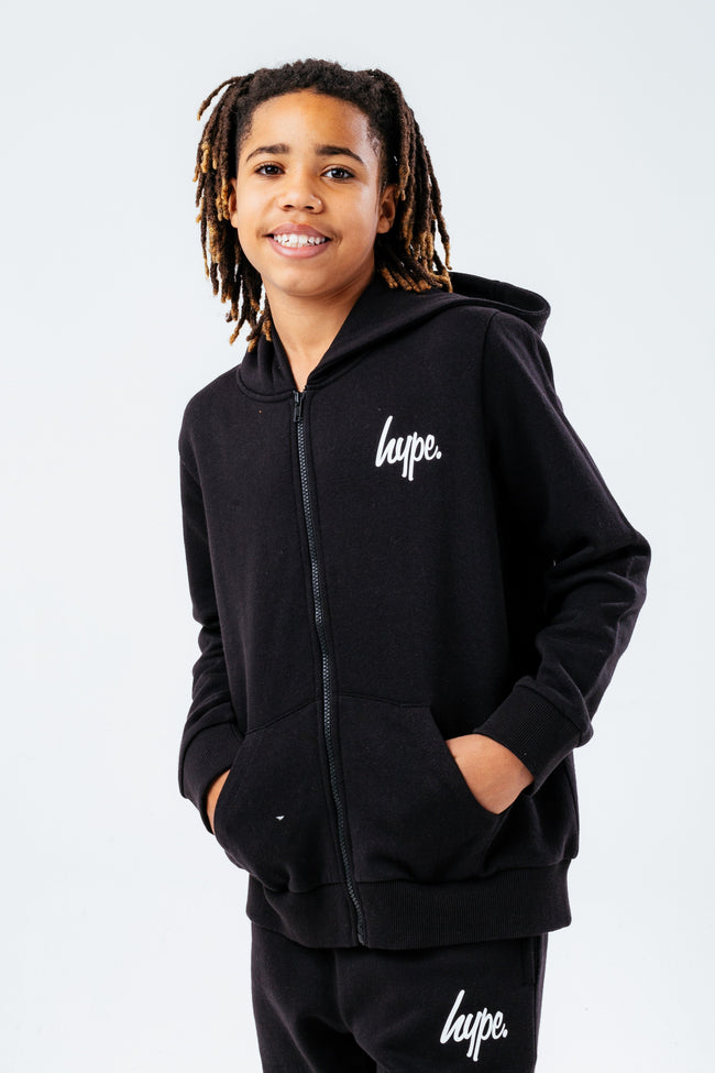 HYPE BLACK ZIP THROUGH HOODIE KIDS TRACKSUIT SET