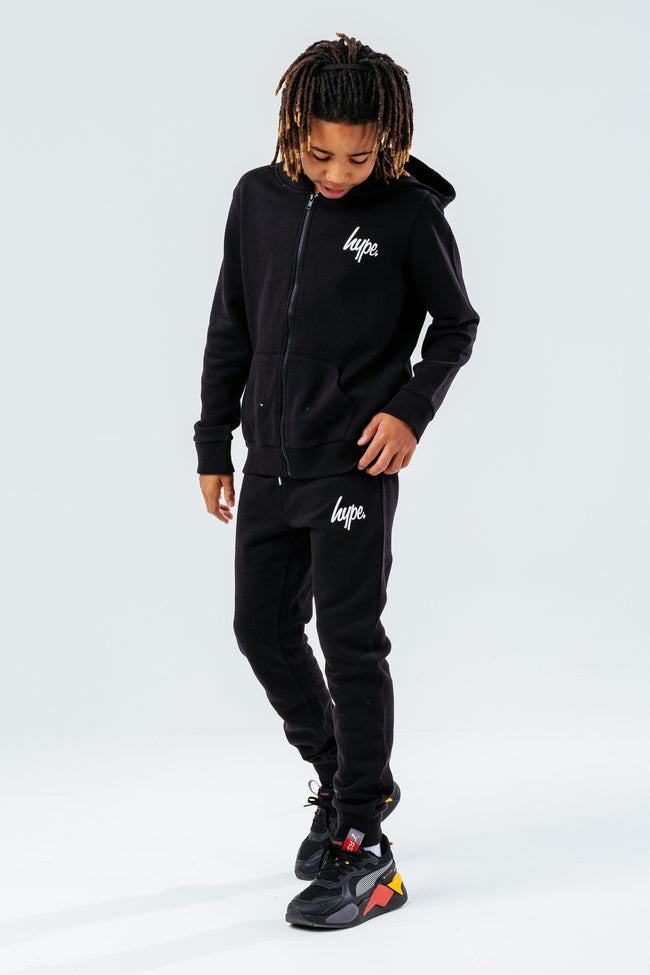 HYPE BLACK ZIP THROUGH HOODIE KIDS TRACKSUIT SET