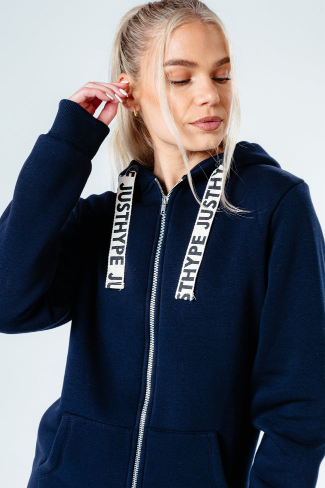 Hype Navy Drawstring Women'S Zip Hoodie