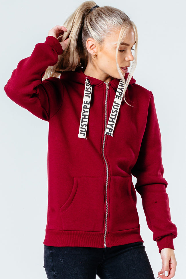 HYPE BURGUNDY DRAWSTRING WOMEN'S ZIP HOODIE