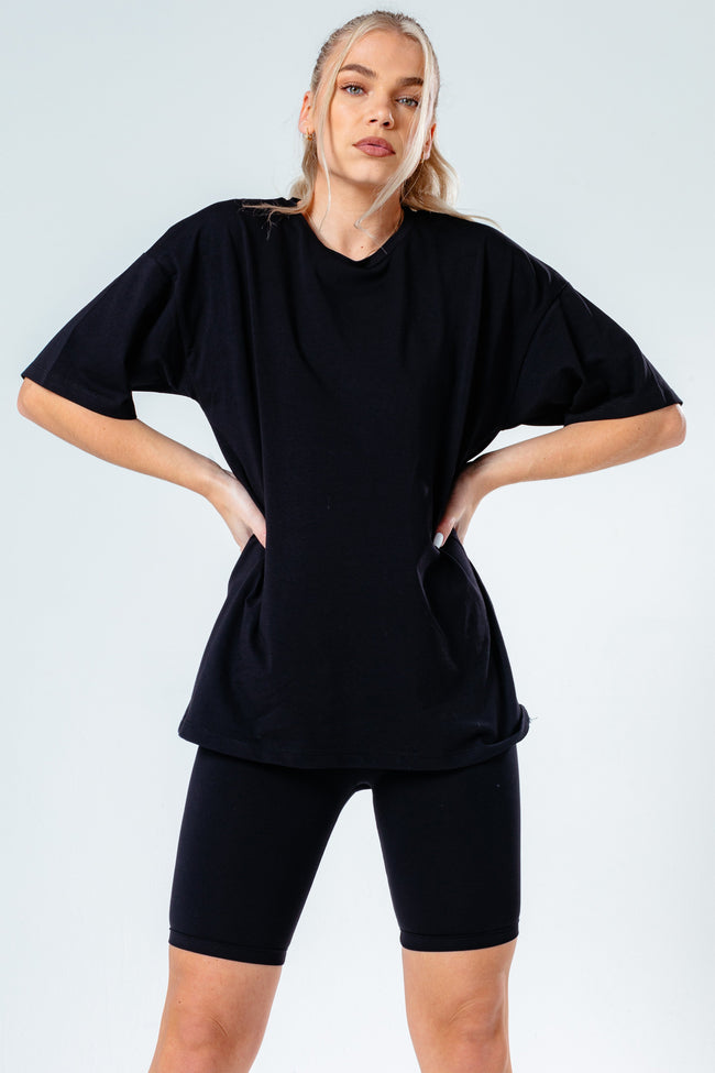 Hype Black Oversized T-Shirt & Cycle Shorts Women'S Set