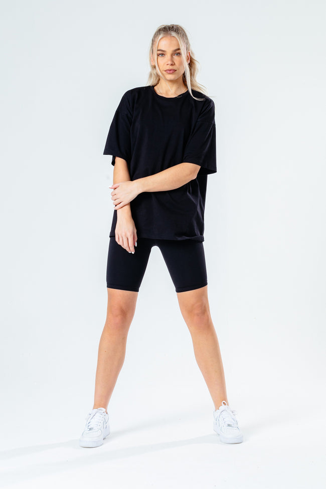 HYPE BLACK OVERSIZED T-SHIRT & CYCLE SHORTS WOMEN'S SET