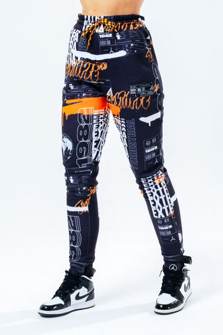 HYPE X E.T ORANGE AND BLACK REPEAT LOGO PRINT ADULT JOGGERS