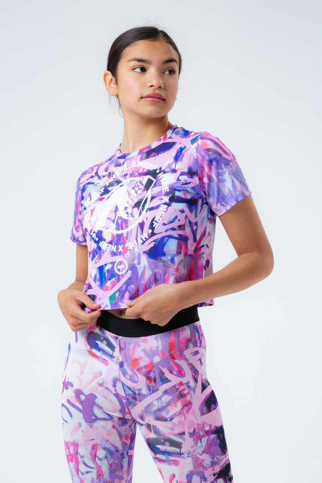 HYPE X NERF PURPLE GRAFFITI GIRLS CROP T-SHIRT