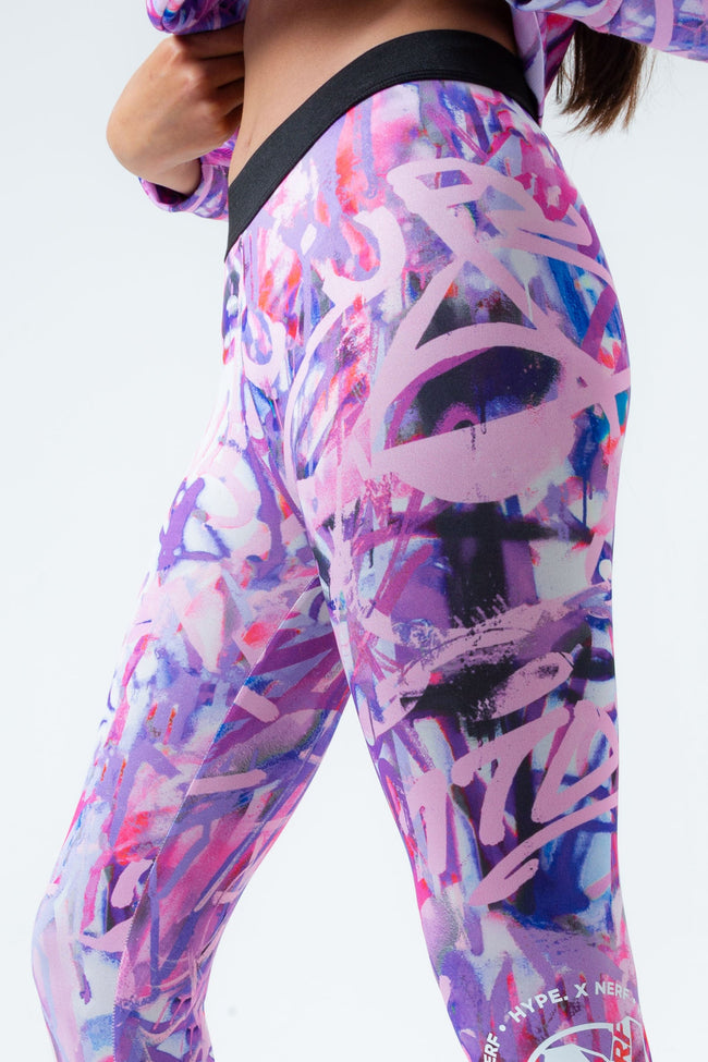 HYPE X NERF PURPLE GRAFFITI KIDS LEGGINGS