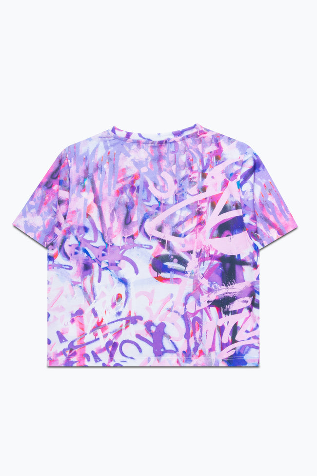 HYPE X NERF PURPLE GRAFFITI GIRLS CROP T-SHIRT