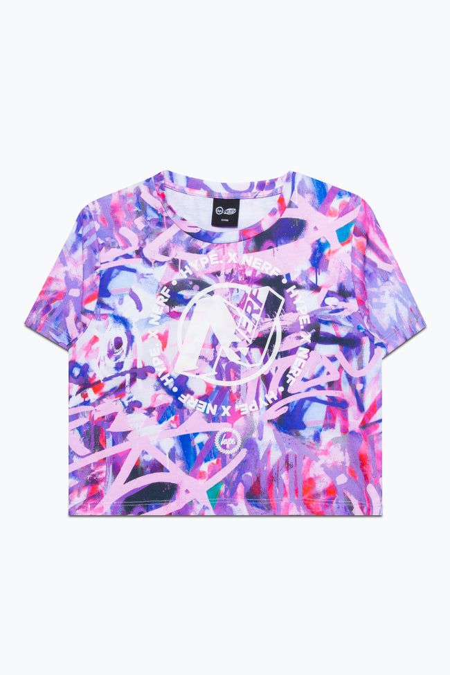 HYPE X NERF PURPLE GRAFFITI GIRLS CROP T-SHIRT