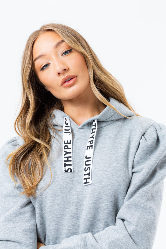 HYPE GREY LONGLINE BALLOON SLEEVE WOMEN'S PULLOVER HOODIE