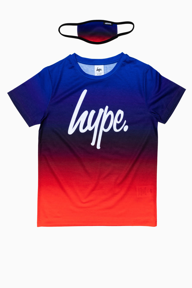 HYPE BLUE RED FADE KIDS T-SHIRT & FACE MASK SET