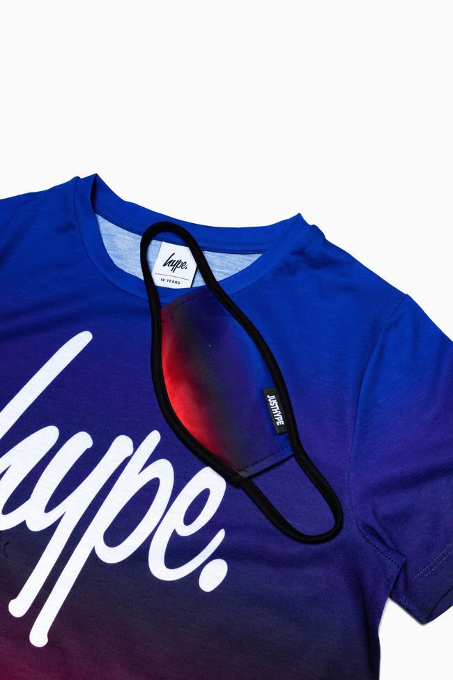 HYPE BLUE RED FADE KIDS T-SHIRT & FACE MASK SET