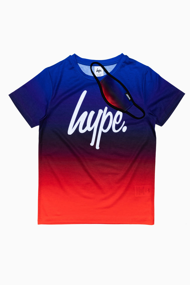 HYPE BLUE RED FADE KIDS T-SHIRT & FACE MASK SET