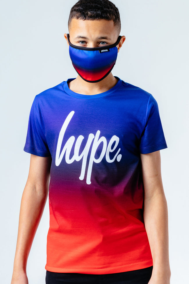 HYPE BLUE RED FADE KIDS T-SHIRT & FACE MASK SET