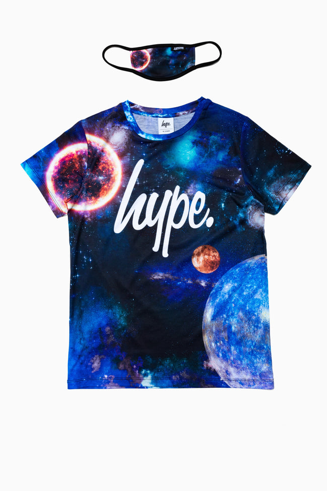 HYPE SPACE PRINT KIDS T-SHIRT & FACE MASK SET