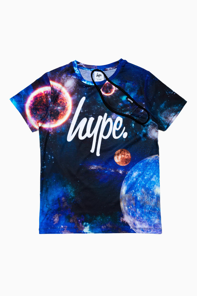 HYPE SPACE PRINT KIDS T-SHIRT & FACE MASK SET