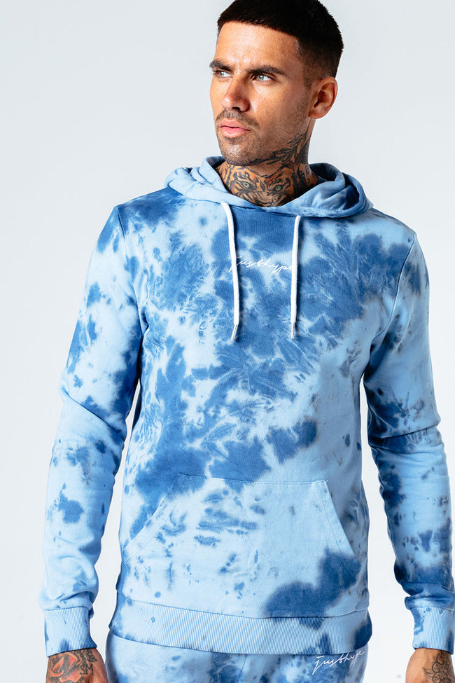 HYPE TONAL BLUE TIE DYE MEN'S PULLOVER HOODIE