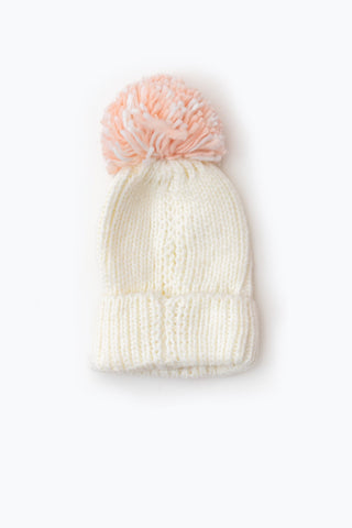 HYPE OFF WHITE KNIT SHIMMER BOBBLE BEANIE