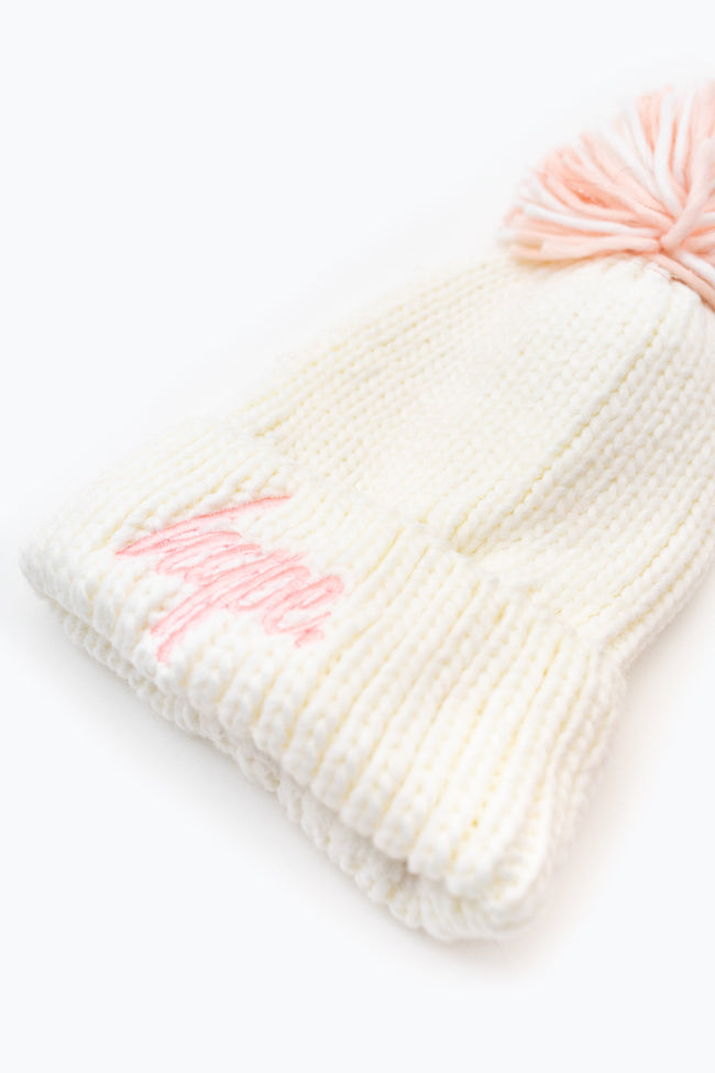 HYPE OFF WHITE KNIT SHIMMER BOBBLE BEANIE