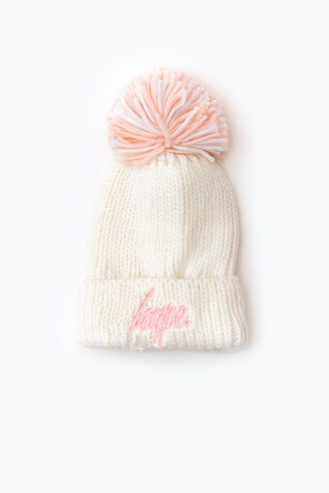 HYPE OFF WHITE KNIT SHIMMER BOBBLE BEANIE