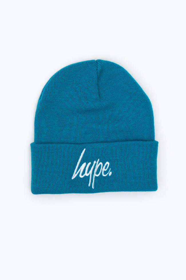 HYPE TEAL SCRIPT BEANIE