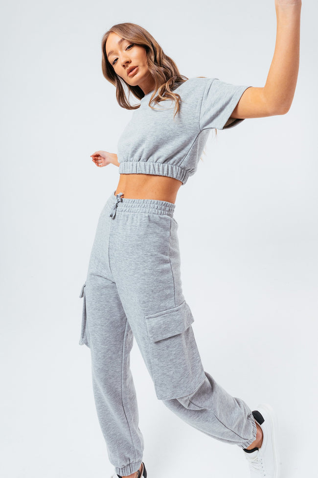 HYPE GREY SWEAT WOMEN'S CROP T-SHIRT CARGO JOGGERS