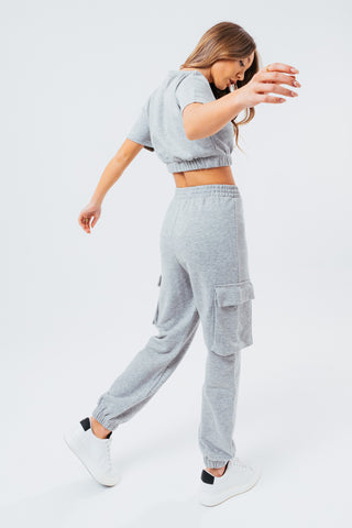 HYPE GREY SWEAT WOMEN'S CROP T-SHIRT CARGO JOGGERS