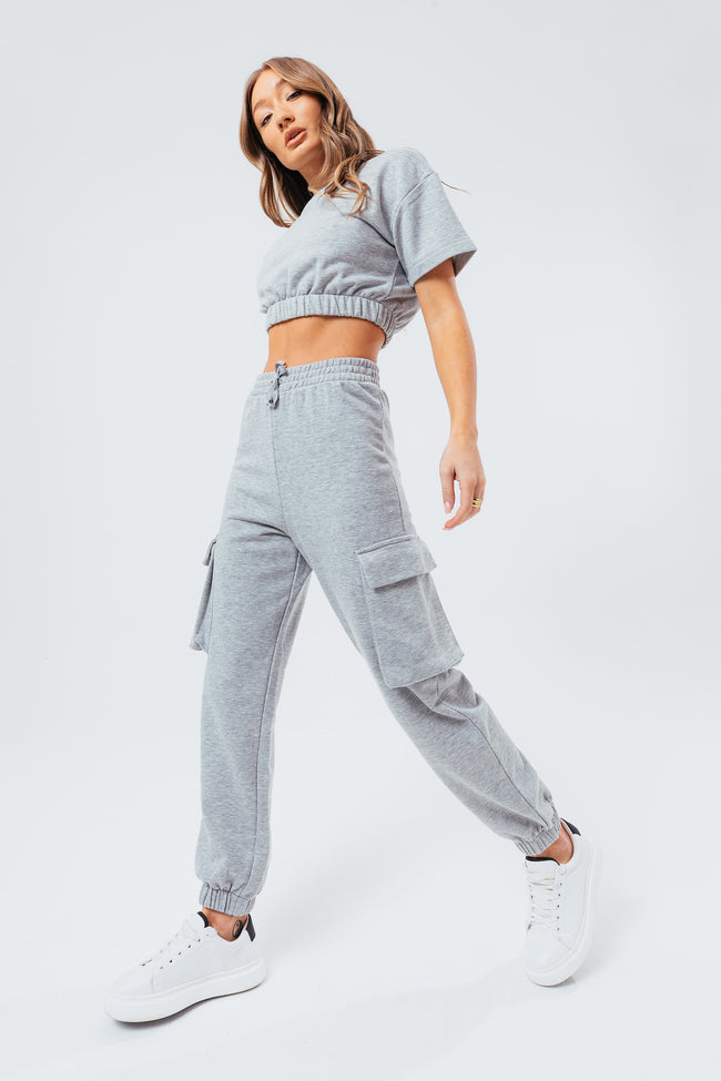 HYPE GREY SWEAT WOMEN'S CROP T-SHIRT CARGO JOGGERS