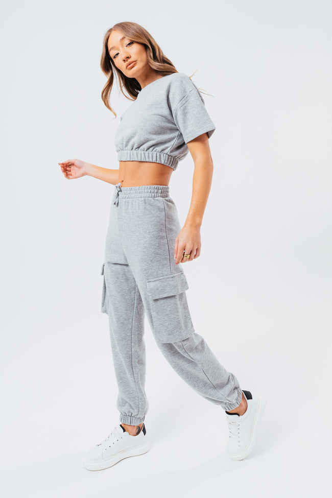 HYPE GREY SWEAT WOMEN'S CROP T-SHIRT CARGO JOGGERS