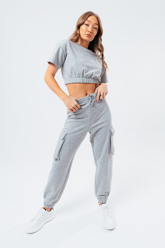 HYPE GREY SWEAT WOMEN'S CROP T-SHIRT CARGO JOGGERS