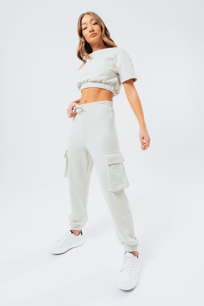 HYPE NUDE SWEAT CROP T-SHIRT & CARGO JOGGERS WOMEN'S LOUNGEWEAR SET