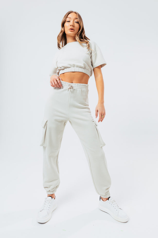 HYPE NUDE SWEAT CROP T-SHIRT & CARGO JOGGERS WOMEN'S LOUNGEWEAR SET