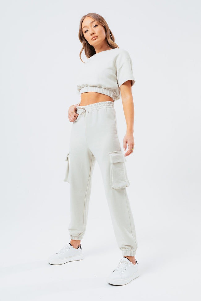 HYPE NUDE SWEAT CROP T-SHIRT & CARGO JOGGERS WOMEN'S LOUNGEWEAR SET