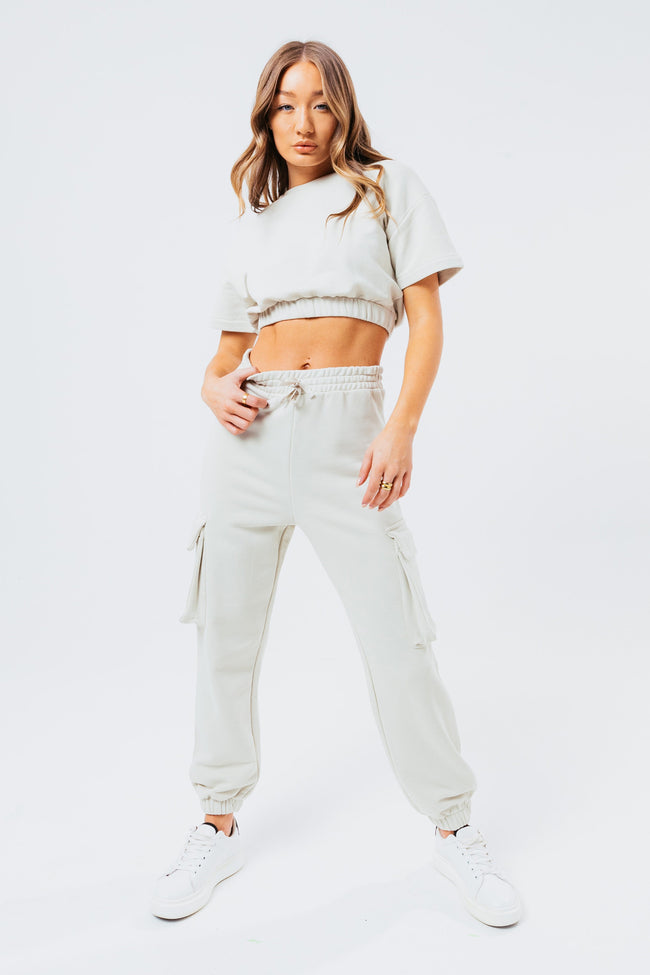 HYPE NUDE SWEAT CROP T-SHIRT & CARGO JOGGERS WOMEN'S LOUNGEWEAR SET