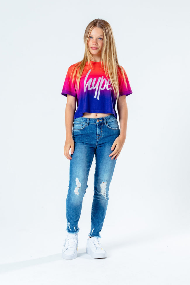 Hype Peach Fade Glitter Kids Crop T-Shirt