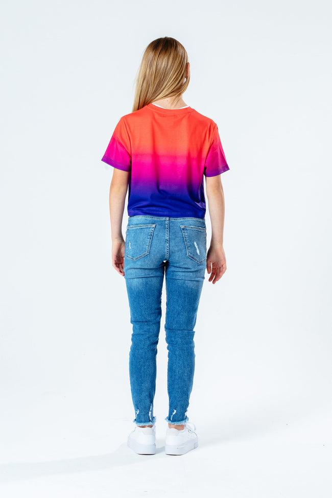 Hype Peach Fade Glitter Kids Crop T-Shirt