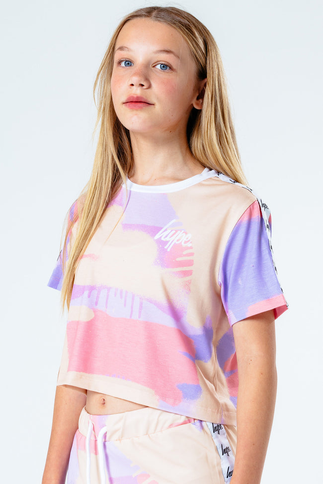 HYPE PEACH TAPED SPRAY KIDS CROP T-SHIRT