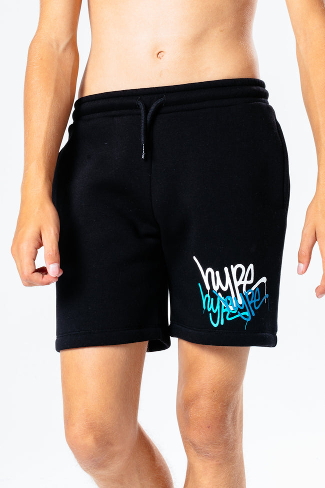 HYPE BLACK GRAFFITI REPEAT LOGO KIDS SHORTS