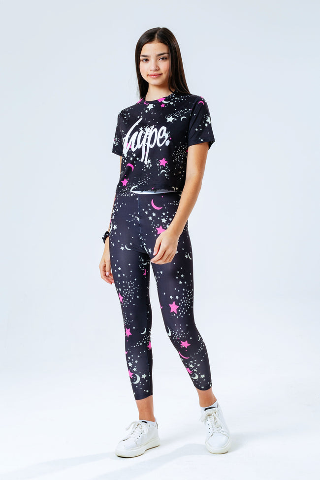 Hype Black Mystic Aop Kids Crop T-Shirt & Scrunchie Set