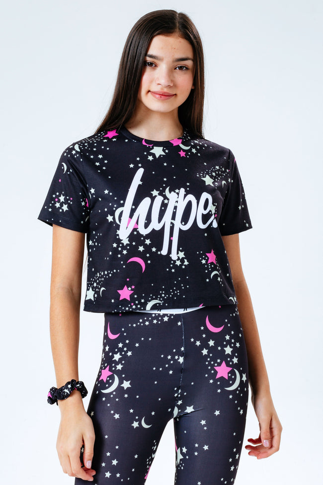 HYPE BLACK MYSTIC AOP KIDS CROP T-SHIRT & SCRUNCHIE SET