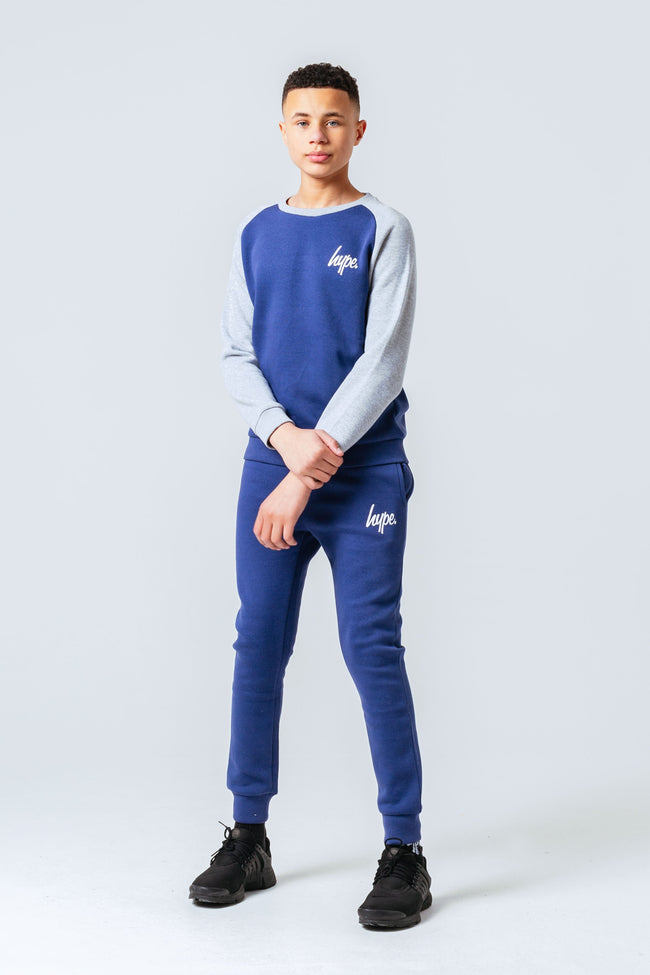 HYPE MINI SCRIPT NAVY GREY KIDS TRACKSUIT SET