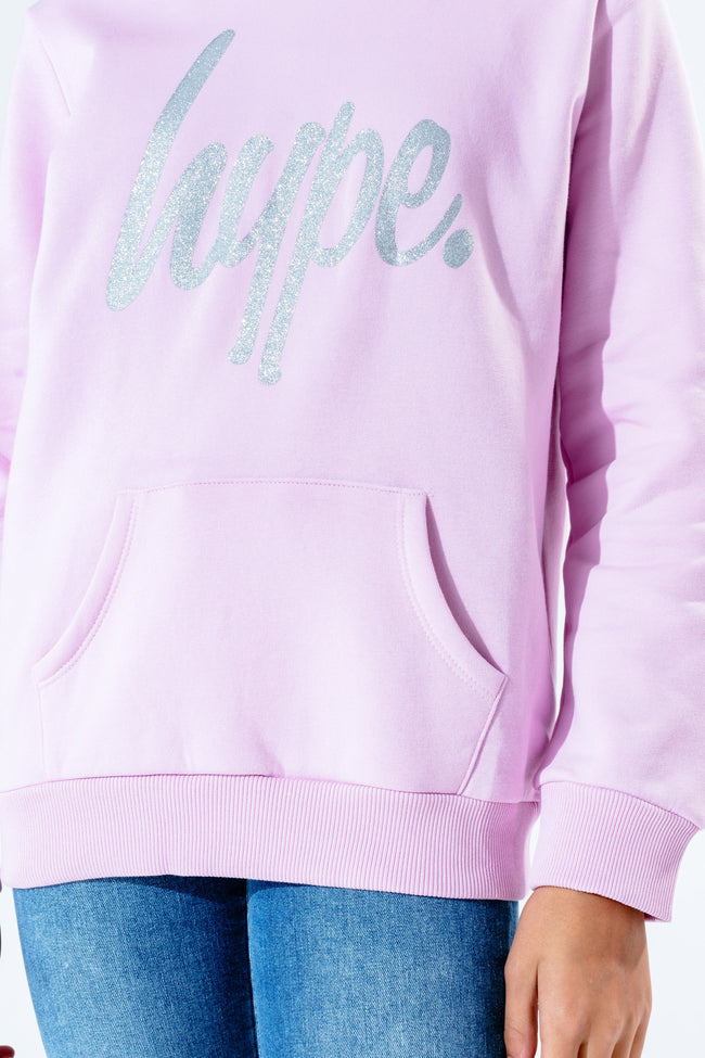 HYPE LILAC GLITTER SCRIPT GIRLS PULLOVER HOODIE