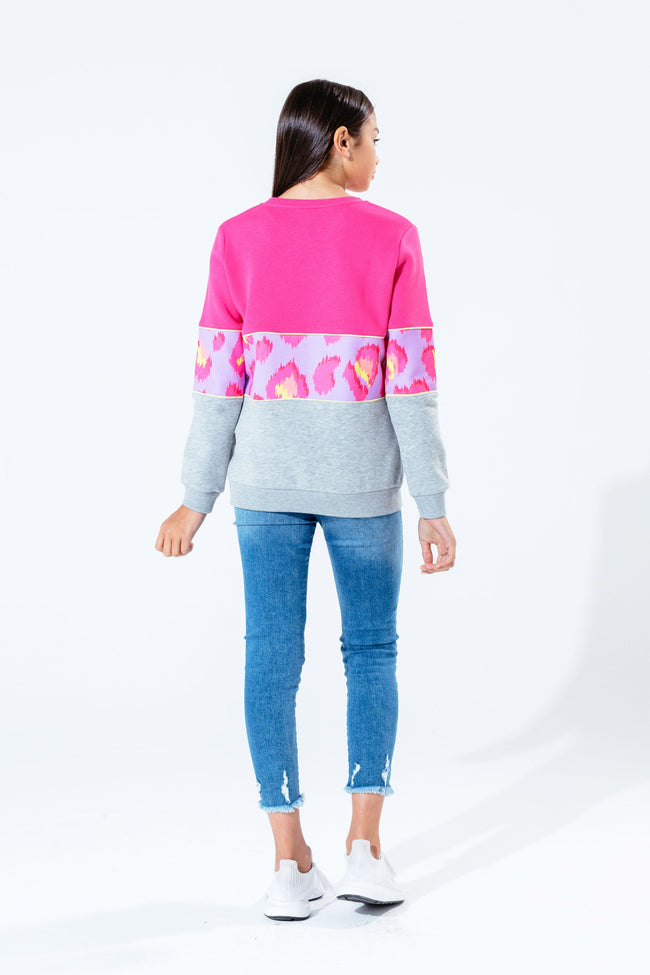 HYPE PINK LEOPARD PANEL KIDS CREWNECK