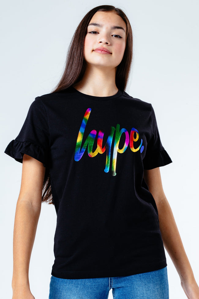 HYPE BLACK FRILL SLEEVE GIRLS T-SHIRT