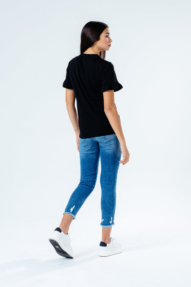 HYPE BLACK FRILL SLEEVE GIRLS T-SHIRT