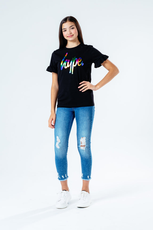 HYPE BLACK FRILL SLEEVE GIRLS T-SHIRT