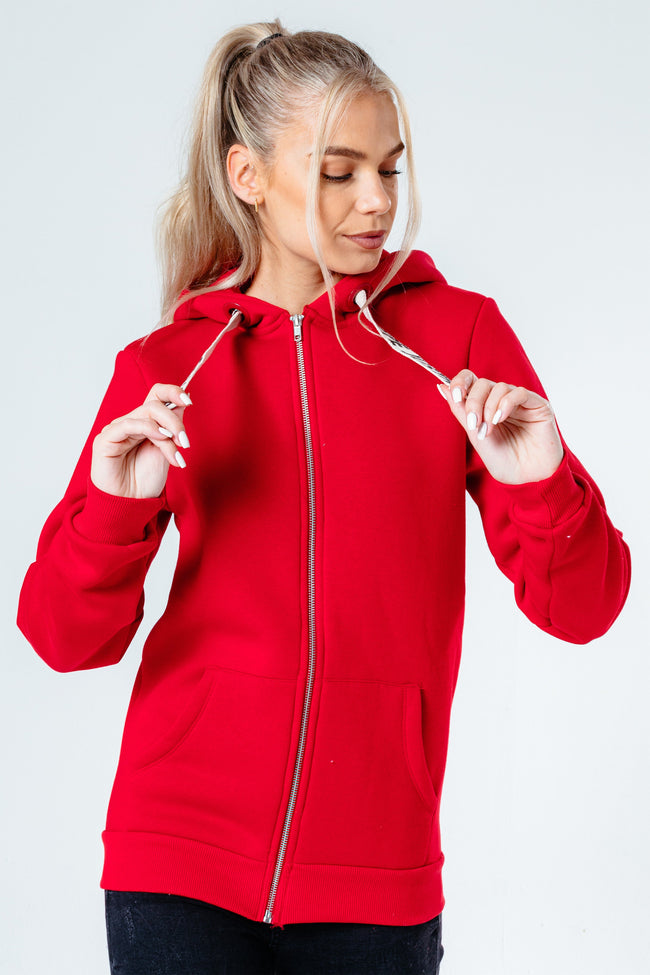 HYPE RED DRAWSTRING WOMEN'S ZIP HOODIE