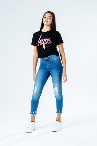 Hype Pink Glitter Script Kids Crop T-Shirt