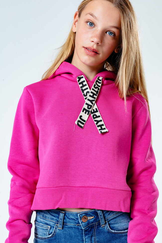 Hype Pink Drawstring Kids Crop Pullover Hoodie