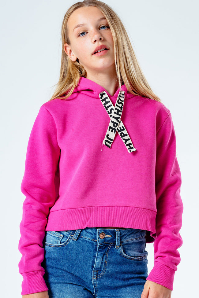 Hype Pink Drawstring Kids Crop Pullover Hoodie