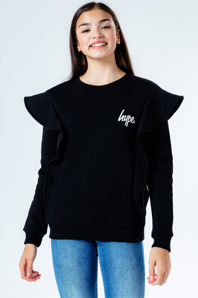 HYPE BLACK FRILL DETAIL GIRLS CREWNECK